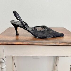 Vintage black flower mesh pointed heel size 7.5